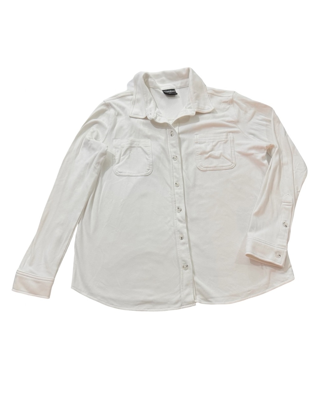 32 Degrees Heat White Soft Brushed Knit Button Down Shirt Pockets Medium Women's